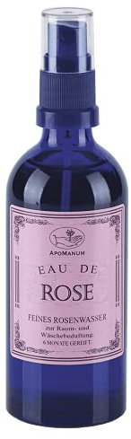 Raumduft Wäscheduft Eau de ROSE Feines Rosen Wasser Apomanum 6 Monate gereift Raumspray Wäschespray schwerer Duft aus Rosen-Extrakten mit blumiger Note des Bourbon Rosengeraniums. Rein pflanzlicher Duft, frei von synthetischen Duft-, Farb- oder sonstigen Zusatzstoffen