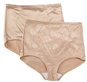 Bali womens Jacquard Mesh Tummy Panel Firm Control 2-pack Fajas Dfx710 shapewear briefs, Nude/Nude, XX-Large US