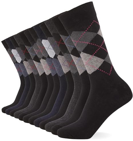 FM London Homme Chaussettes Intelligentes Fm London (Lot de 12) Chaussettes de mollet à motifs respirantes, Noir (Argile), 39-46