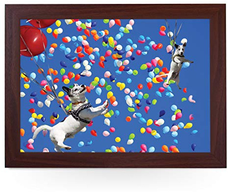 Portable Lap Desk Tray (Balloons & Dogs) Handmade Wooden Frame, Beanbag Cushioned Bottom | Computers, Laptops, Meals, Food | L800 Brown