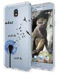 NALIA Handyhülle kompatibel mit Samsung Galaxy J3 2017 (EU-Modell), Motiv Design Schutzhülle Slim Silikon Case, Handy-Tasche Hülle Smart-Phone Etui Muster Back-Cover Dünn, Designs:Dandelion Blau