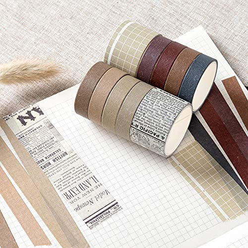 EnYan Lot de 10 rouleaux de ruban adhésif Washi vintage pour masquage japonais pour loisirs créatifs et arts Bullet Journal Planners Scrapbooking Adhésif