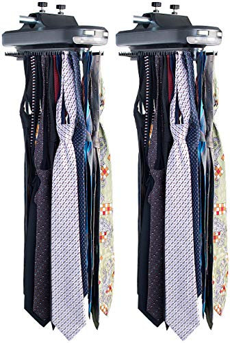 Sichler Haushaltsgeräte Krawatten-Halter: 2 elektrische Krawattenhalter für 64 Krawatten & 8 Gürtel, beleuchtet (Schlipshalter mit drehbarem Bügel, Halter für und Gürtel, Kleiderständer)