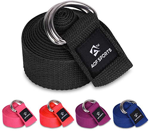 AQF Yoga Gurt 1,8m/2,4m/3m,Yogagurt mit D Schnalle 100% Baumwolle trainingsbänder Yoga Band für Beine und Körper Stretching Fitness (1.8M, Schwarz)