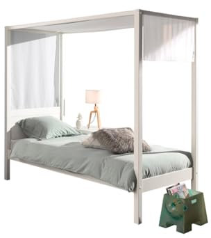 Vipack Himmelbett 90 x 200 cm, mit Lattenrost und Himmel Gestänge inkl. Textil Himmel, Farbe weiß Weiß