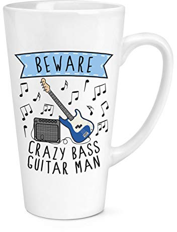 Beware Crazy Bass Guitar Man 17oz Large Latte Mug Cup