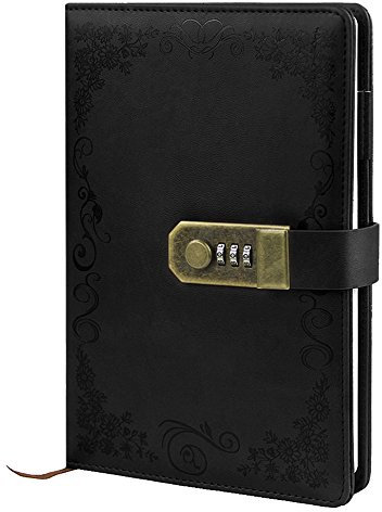 Afinder Leder Tagebuch mit Schloss DIN A5 Vintage Notizbuch Reisetagebuch Password Notebook Planer Organizer Travel Journal Diary Book mit Zahlenschloss