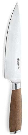 Paul Wirths SURU Kochmesser aus Damast- Stahl und Akazienholz Griff, mit 20 cm Klinge, extrem scharf & schnitthaltig, Fleischmesser, Damastmesser, Gemüsemesser
