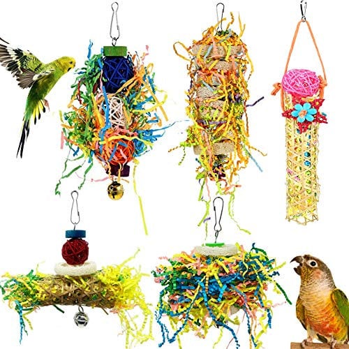 Heyu-Lotus 5 Pack Bird Shredding Toys - Hanging Toys for Small Parrots, Parakeets, Cockatiels, Budgies, Conures, Love Birds, Finches