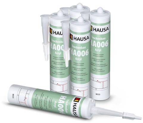 Hausa Pittore acrilico HA006 Sigillante acrilico universale elastico bianco per applicazioni interne ed esterne, verniciabile, inodore, cartuccia da 5 x 310 ml