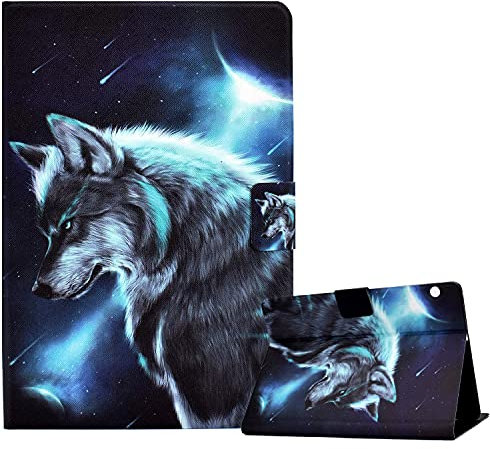CXTcase Funda para Huawei MediaPad T5 10 10.1 2018 Folio TPU+PU Función de Soporte Ultra Slim Protectora Smart Cover Tableta Carcasa Huawei MediaPad T5 10.1 2018, Lobo de Cielo