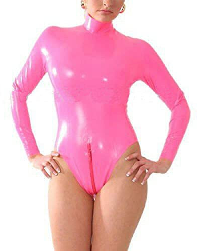 Latex Catsuit Frauen Sexy Badeanzug Rosa Sexy Gummi Zurück Reißverschluss Angepasst-Violett_3XL