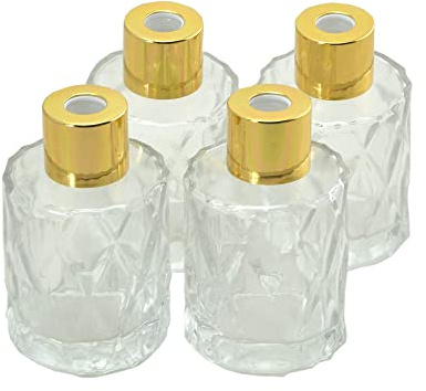 Kidlearn Set of 4 Rhombic Relief Home Fragrance Aroma Essential Oil Diffuser Bottles(Gold Caps,50ml)