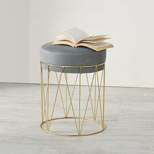 [en.casa] Sitzhocker Melsele Polsterhocker Hocker bis ca. 100 kg Rund Metallgestell Grau/Messingfarben