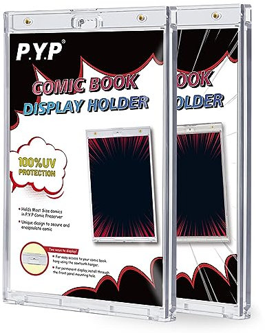 P.Y.P PROTECT YOU PLAY 2-Count Magnetic Comic-Book Display Cases - Crystal Clear One Touch Comic Book Holder, UV Protection Comic Book Slab Protectors, Wall Mounted Frame, Fits Most Comics