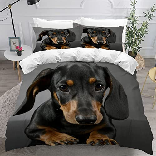 AOYNP Bettwäsche 135x200 Dackel Bettbezug Set 3 teilig Weich Microfaser Bettwaren Süß Tier Hund Bettwäsche-Set für Kinder Teenager ReißVerschluss Bettbezug Mit 2 Kissenbezug 80x80cm