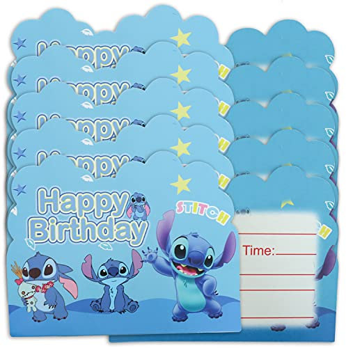 Qemsele Einladungskarten Kindergeburtstag, 30 Stück Einladung & Umschlägen Mädchen Jungs Geburtstag Einladungskarte Englisch Kinder Geburtstagseinladungen Mitgebsel Themenparty lädt ein (Stitch)