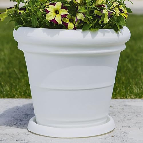 Decorspace Vase Doppelbordüre, rund, aus Kunstharz, Dekoration für den Außenbereich, Made in Italy (Weiß, 60 cm)