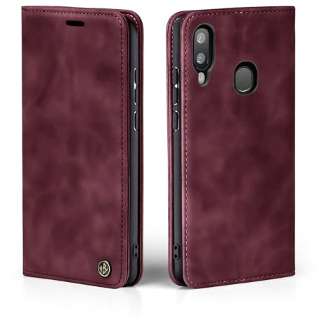 LBH Handyhülle für Samsung Galaxy A20e in Weinrot mit Karten- und Geldfach Smartphone Hülle mit Standfunktion Flip Case Schutzhülle Magnetverschluss Vintage