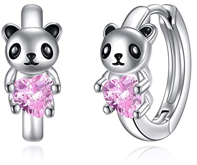 VONALA Panda Creolen Ohrringe, 925 Sterling Silber Tier Schmuck mit Rosa Zirkonia für Damen Mädchen Kinder
