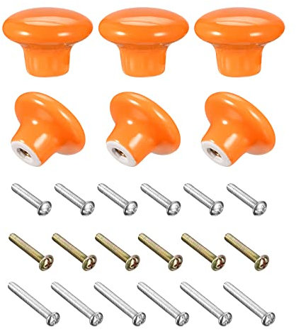 sourcing map Ceramic Drawer Knobs 6pcs, Vintage Dressers Mushroom Shape Pulls 1.1x1.5 for Dresser Door Handles Cupboard Wardrobe Drawer(Orange)