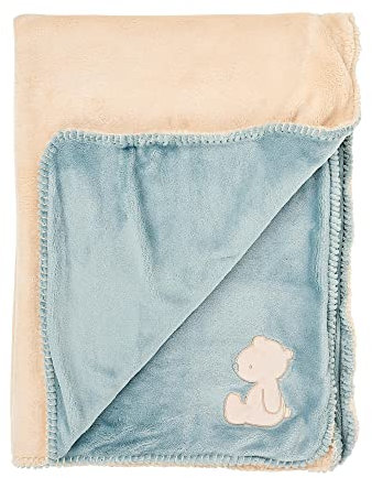 Nattou Schmusedecke Supersoft aus Polyester/Flanell, Bär Jules, 100 x 75 cm, Romeo, Jules und Sally, Hellblau/Beige