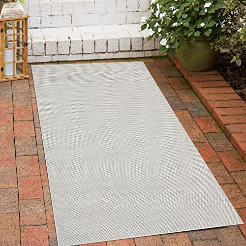CARPETIA Heller Flachgewebeteppich In- & Outdoor in schlichtem Creme Größe 80x200 cm