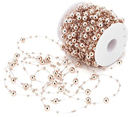 Wakects - Cadena de perlas para árbol de Navidad, oro rosa, 30 m, cadena de perlas de ABS, cadena de perlas decorativas, para boda, disfraces, manualidades de bricolaje