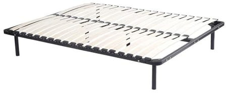 Vente-unique-Sommier Cadre à Lattes 140 x 190 cm - 2x19 Lattes - avec Pieds - Noir - Kalista de YSMÉE