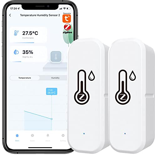 2x Tuya Zigbee Hygrometer Thermometer Sensor, mit App-Aufzeichnung, Erinnerung an schwache Batterie, Smart Thermometer Sensor funktioniert mit Alexa, Tuya & für Smart Life, 2 Zuhause, Weinkeller