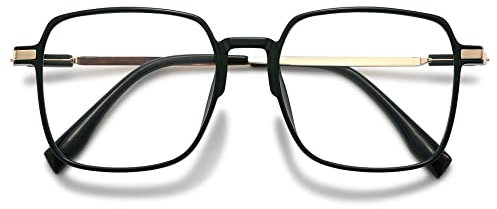VEVESMUNDO Blaulichtfilter Brille Rechteckig Brillengestelle Dekobrille Hornbrille Groß Nerdbrillen Ohne Stärke (1 Stück Schwarzgrün Brille, 0)