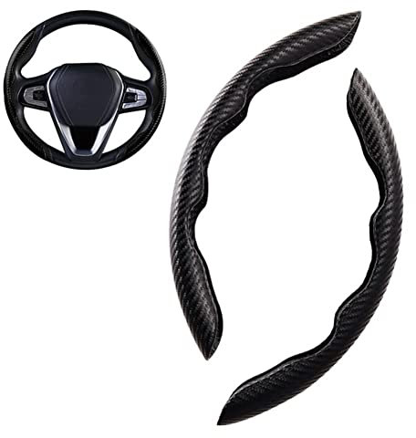2 StüCk Auto LenkradAbdeckung FüR Citroen Hatchback AMI CZero C1 C2 C3 C4 DS3 DS4 DS5, Bequemer Kohlefaser Lenkradschoner ZubehöR Anti Rutsch Lenkrad Abdeckung,Color-Black