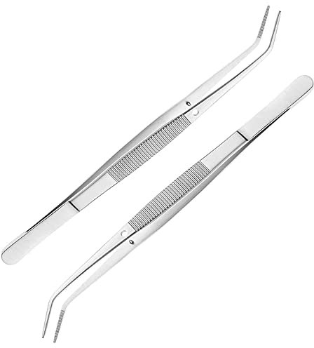 Pinzette Medizinisch Edelstahl Pinzette Gebogen 2 Stück 15,5cm Schräge Pinzette Spitz Pinzette, Präzisionspinzette für Wasserhaustiere, Korallen, Basteln, Kochen, Reparatur