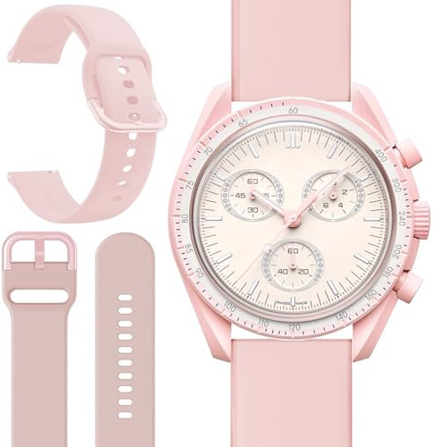 Miimall Cinturino Compatibile con OMEGA × Swatch Bioceramic MoonSwatch, Cinghia in Silicone Flessibile per Uomini e Donne, Sottile Band di Sostituzione Elastica per OMEGA Bioceramic MoonSwatch, Rosa