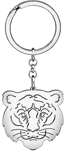 DALANE Edelstahl Tiger Schlüsselanhänger Geldbeutel Schlüsselring Tiere Schmuck Geschenke für Damen Mädchen Accessoires (Versilbert Tigerkopf)