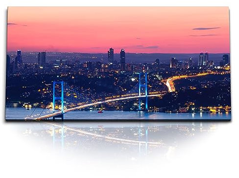 Paul Sinus Kunstdruck Bilder 120x60cm Istanbul Bosporus Brücke bei Nacht Abendröte