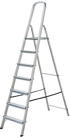Stehleiter Aluminium, 7-stufig, Mehrzweckleiter Höhe 206 cm, Leiter bis 150 kg belastbar, Klapptrittleiter mit Anti-Rutsch-Riffelung für Gewerbe und Haushalt, Stehhilfe mit hohem Trittkomfort