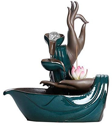 Fontaine de Table Main de Bouddha en céramique Fontaine de Bureau Zen Fontaine Cascade Porte-encens décoration adaptée à la décoration de la Maison de Bureau Fontaine d'eau