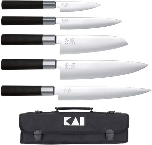 Kai Wasabi Black Europaset 6-teilig inkl. Messertasche Schwarz, Material: Edelstahl und Polypropylen, DM-0781EU67, 2.0