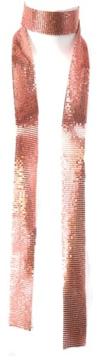 Wisafory Metall Pailletten Schal Damen Glitzer Halstuch Wickel Lang Krawatten Tücher Ketten Glitzernde Dünne Damenschal für Hochzeit Fasching Karneval Kostüm Party Accessoires Rosegold