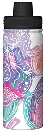 XqmarT Botella de agua, diseño floral de tulipán abstracto, termos aislados, vaso de vacío de acero inoxidable de 18 onzas, frasco de agua