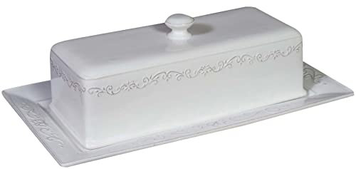 Biscottini Vassoio Rettangolare con Coperchio in Porcellana Bianca Shabby - L40,5xPR22,5xH13,5 cm