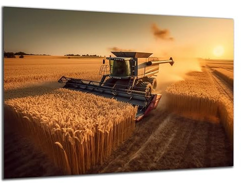 DARO Design - Wand-Bild 6mm HDF 70x50 cm Ernte Feld Korn Weizen Mähdrescher - Wand-Deko Bilder Wohnzimmer