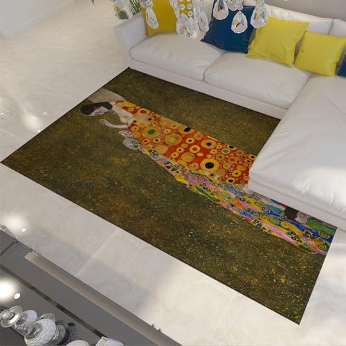 UERWOWELL Vintage Kunst Abstrakte Frau Bereich Teppich Berühmte Gustav Klimt Hoffnung Teppiche für Wohnzimmer Waschbare rutschfeste Schlafzimmer Teppiche Bodendekor 90x120cm
