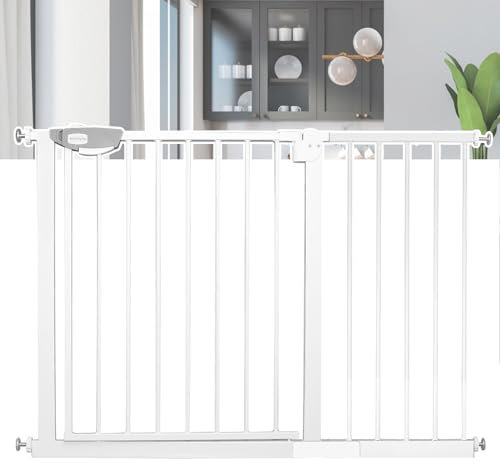 FIVMEN Treppenschutzgitter 100cm Türschutzgitter ohne Bohren N Stop Safety Tür- & Treppengitter mit Auto-Close Kinderschutzgitter Türgitter Hunde Baby Schutzgitter, für 105-115cm (Weiß)