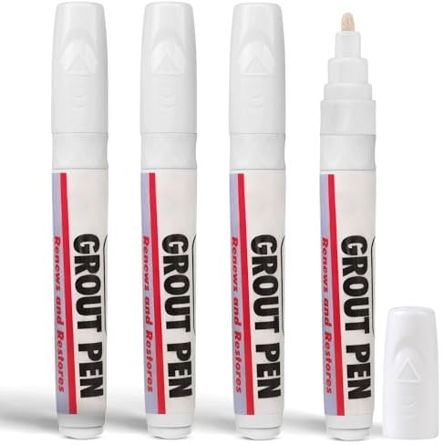Grout Pen White for Tiles | Pack Of 4 Grout Whitener Waterproof Tile Paint Marker | 5.9ml Grouting Pen for Bathroom & Kitchen Tiles | White Grout Pen for Repairing & Restoring Discoloured Grout