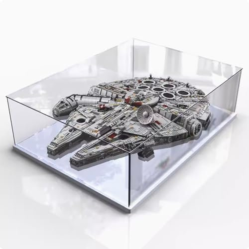 Acryl-Vitrine für Lego 75192 Millennium Falcon Modell, staubdichte Displaybox, Aufbewahrungsbox, transparente Box, Displaybox kompatibel mit Lego 75192 (nur Hülle, kein Modell) (weißer Boden)