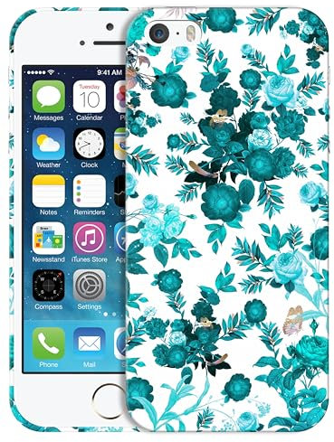 GlamCase for iPhone 5 / 5S / SE 1st Generation - Floral Teal Design Printed Slim & Sleek Cute Plastic Hard Snap on Protective Designer Back Phone Case/Cover for iPhone 5 / 5S / SE 2016