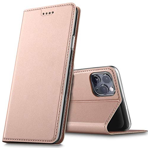 CoolGadget Handyhülle für iPhone 12/Pro Klappbar mit Kartenfach Rosegold | Kreditkartenfach innen, Aufstellfunktion, 360 Grad Rundumschutz, erhöhter Schutzrand, transparente TPU Innenschale