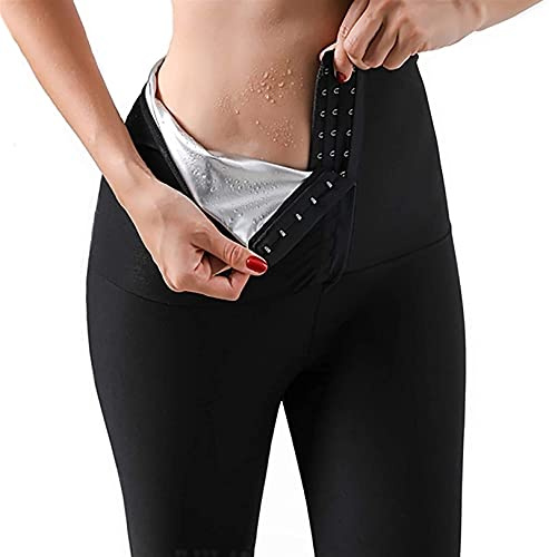 Abnehmhose, Saunahose, Schwitzhose, Thermo-Neopren, Workout-Trainingshose, Body Shaper, Bauchkontrolle, Leggings für Frauen, Fettverbrennung (Schwarz M)